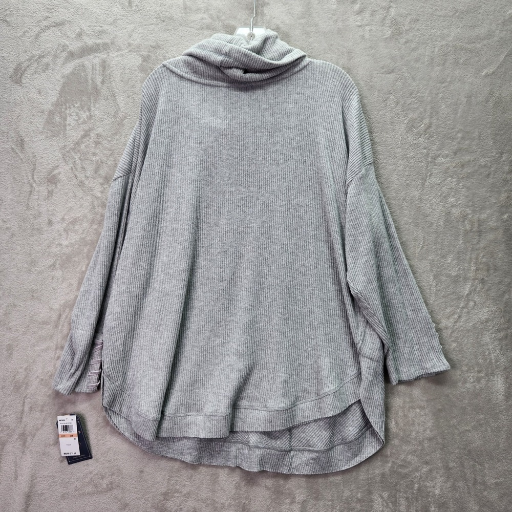 Democracy Womens Plus 2X Gray Ribbed Knit Cowl Neck Long Sleeve Tunic Top Comfy - Picture 2 of 9